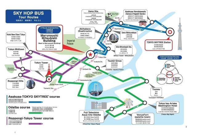Tokio Hop On Hop Off mapa wycieczek autobusowych