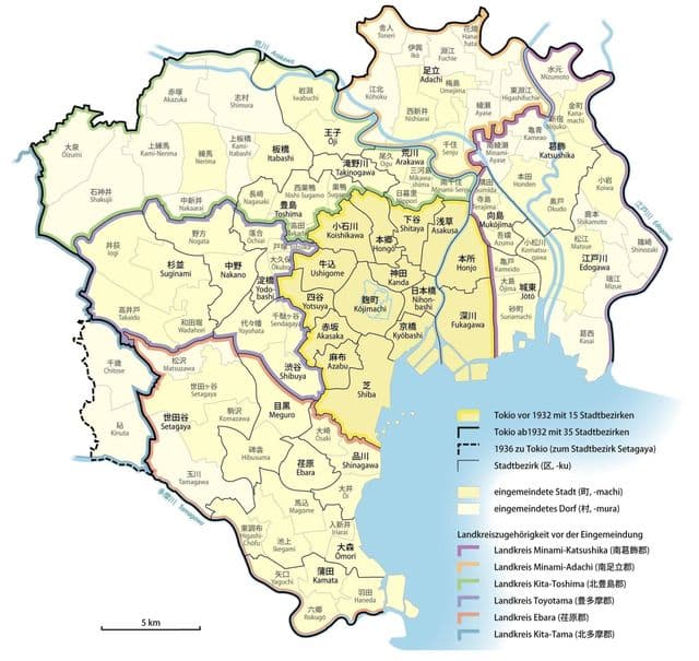 Mapa dzielnic Tokio
