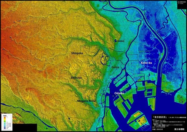 Mapa wysokościowa Tokio